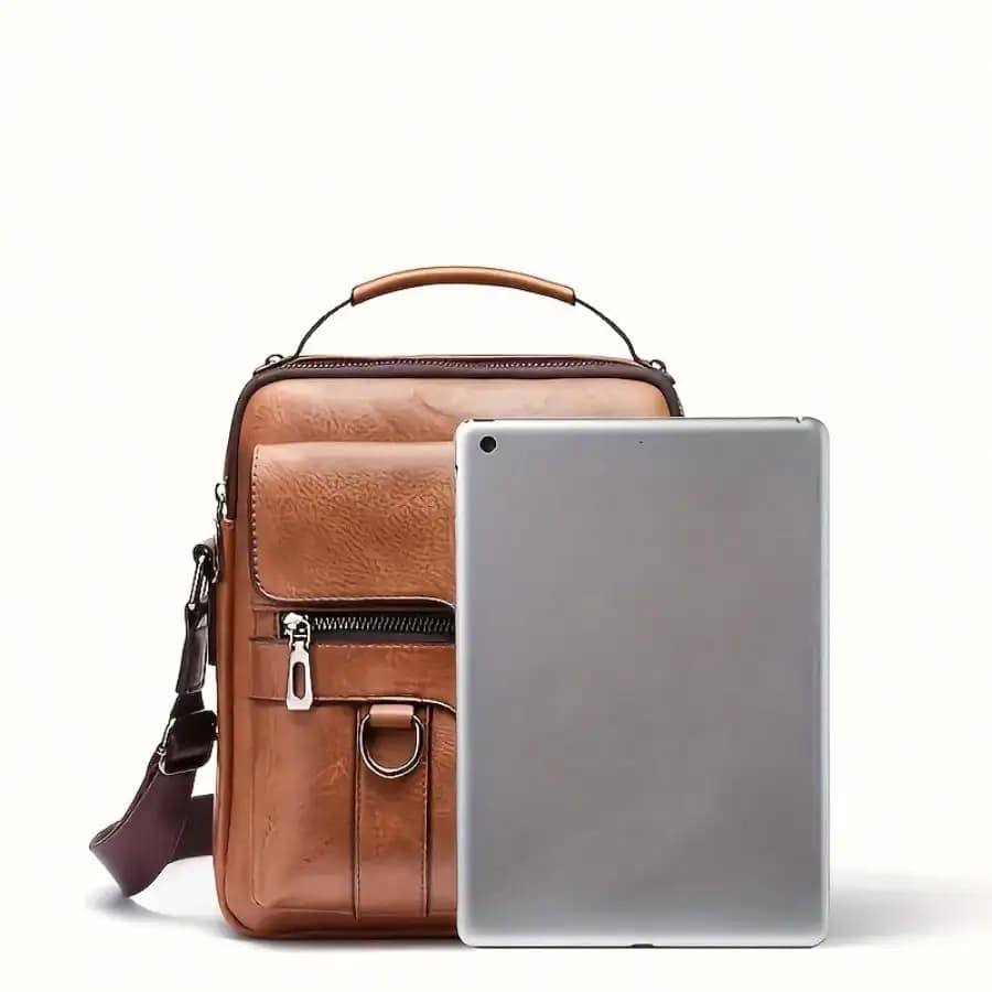 Borsa a tracolla tecnologica alla moda per uomo e donna, borsa a tracolla trendy in pelle PU, zaino leggero casual da lavoro per tablet, regalo unico per le vacanze per figlio o amico