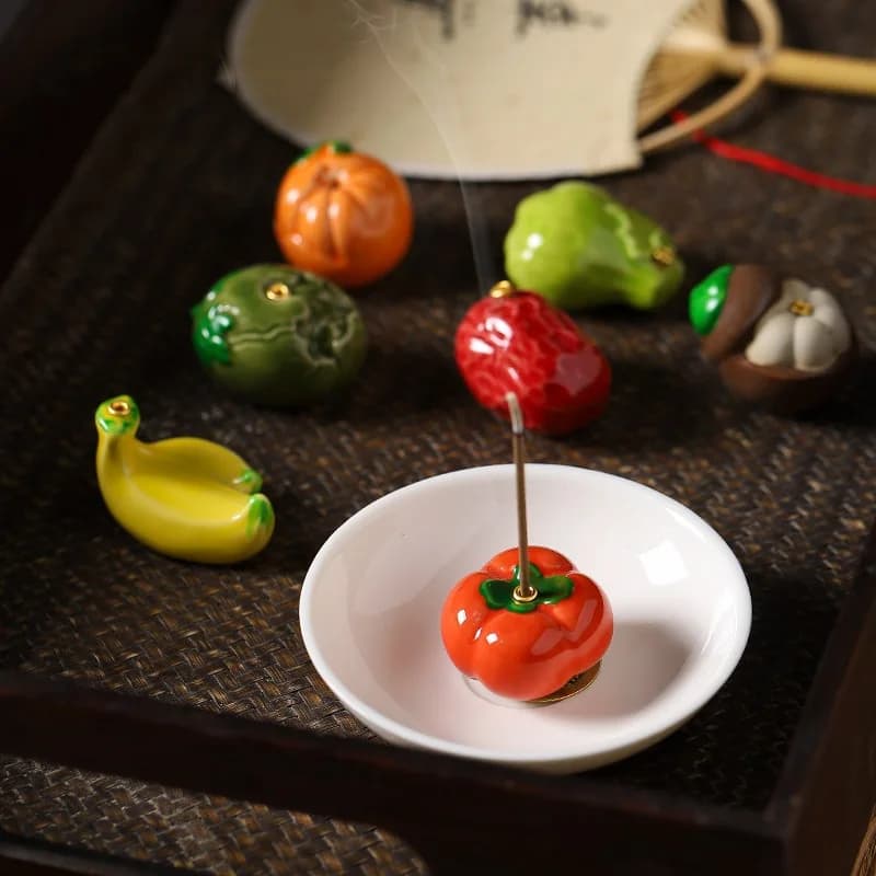 Ceramic Incense Holder Stick Burner Mini Fruits Figurine Incense Tray Home Tea Table Aromatherapy Desktop Decor Craft Gift
