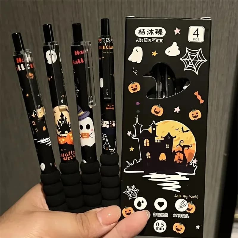 Penne gel a tema Halloween Diametro punta 0,5 mm con fantasmi Zucche Cappelli da strega - Perfette per premi in classe