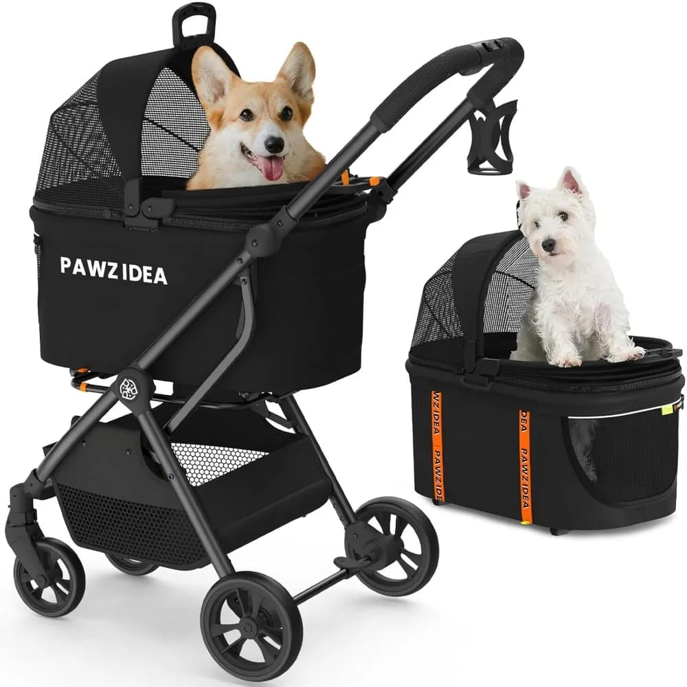 Passeggino per animali domestici 4 in 1, passeggini per gatti con baldacchino staccabile senza cerniera, cassa per cani portatile per viaggi in seggiolino auto, pieghevole