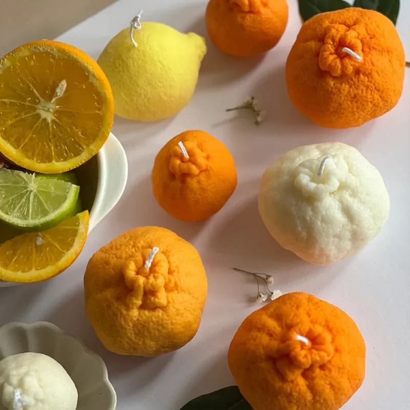 Stampo per Candele a Forma di Frutta Arancione, Stampo 3D per Decorazioni Torte a Forma di Fragola, Stampo per Candele Profumate al Limone e Zucca, Stampo per Gesso e Sapone, Decorazioni per la Casa, Regalo