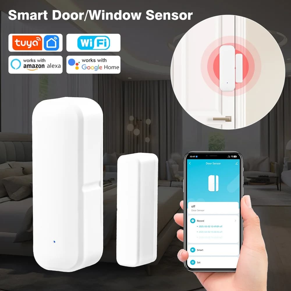 Tuya Wifi Smart Door Sensor Rilevatore di finestre aperte e chiuse Sistema di allarme di sicurezza domestica Controllo APP Smart Life per Alexa Google Home