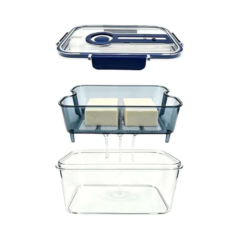 ABXF-Food Storage Container With Removable Colander Clear Produce Keeper With Drainage Basket Airtight Organizer Bins B