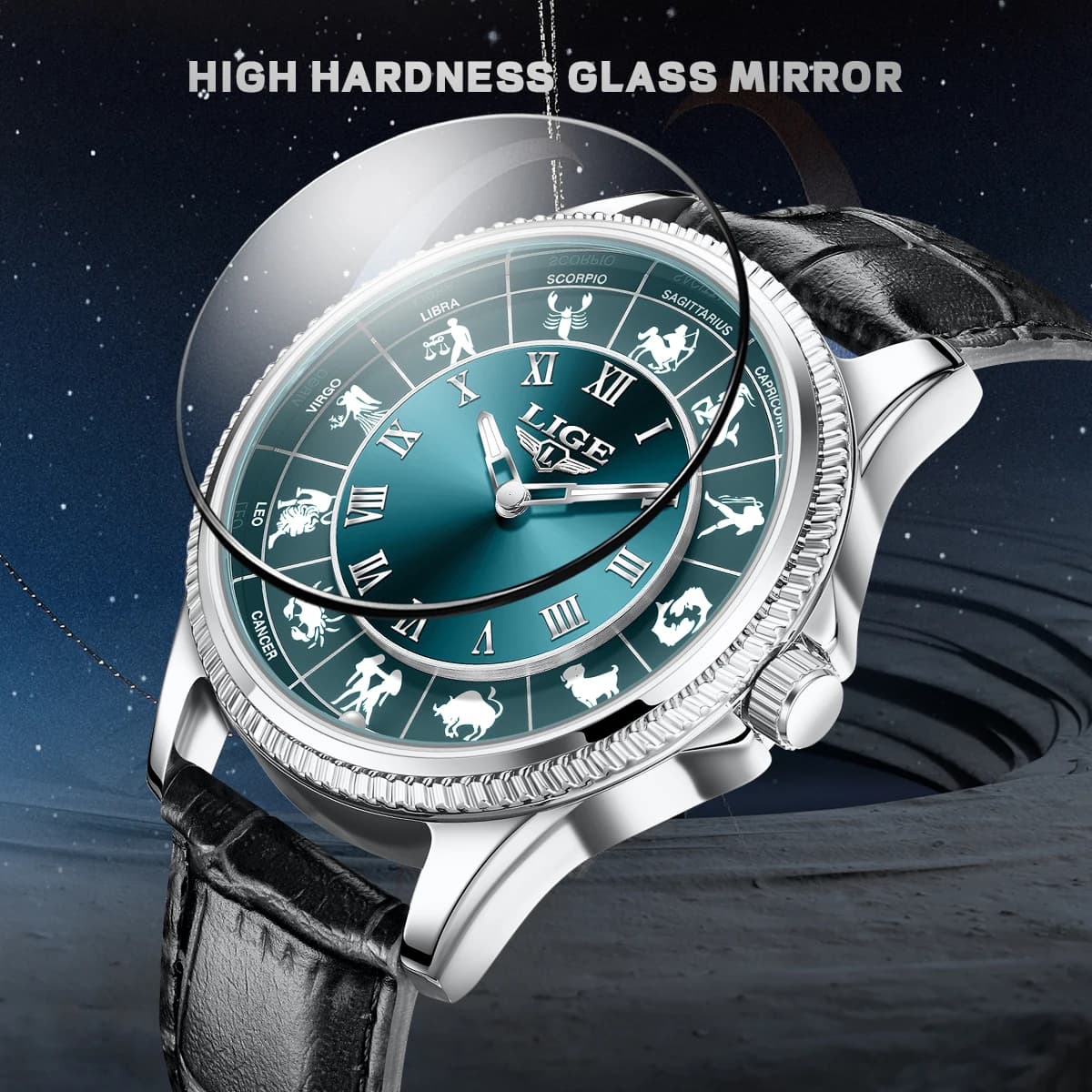 LIGE Top Band Quartz men's watch Fashion Luxury Creative Constellation Dial Design Leather Waist Casual Watches Waterproof for Men