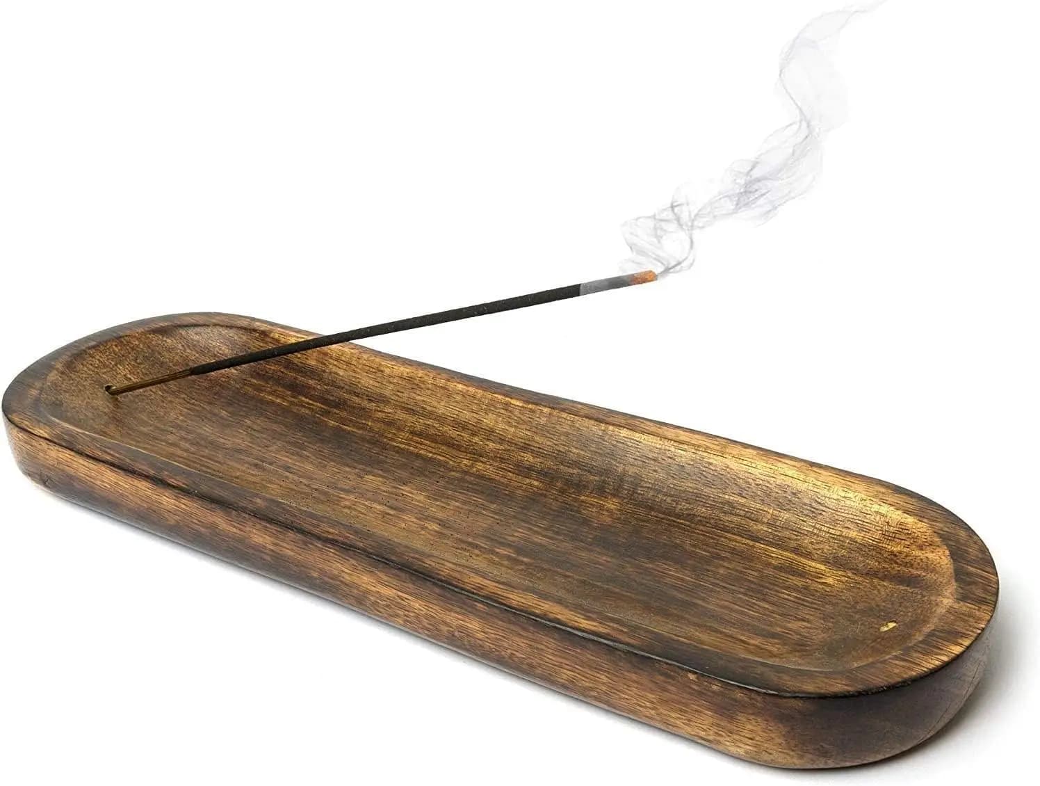 Porta Incenso in Legno Fatto a Mano - Raccoglitore di Ceneri e Bruciatore per Aromaterapia, Meditazione, Yoga (11x4x1.22 Pollici)