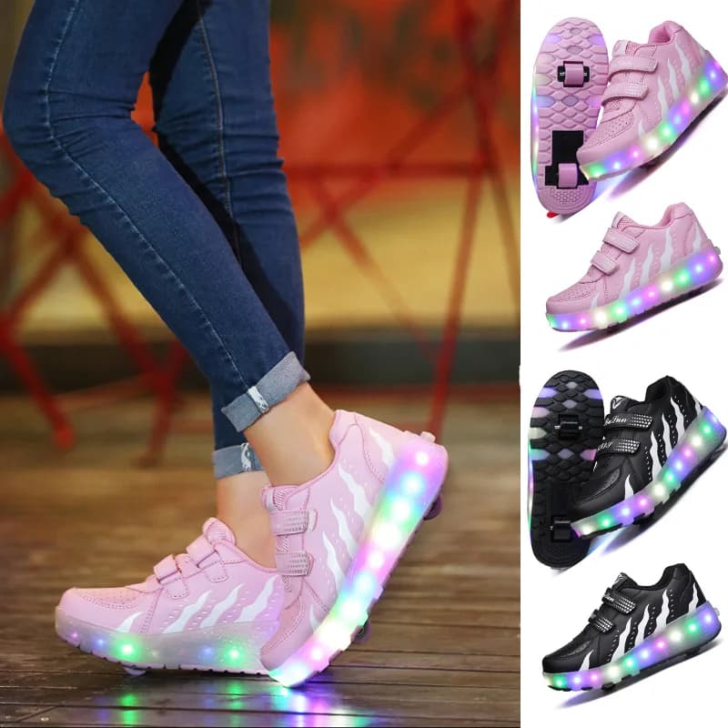 Scarpe da skate in linea a 2 ruote lampeggianti per bambini Scarpe da ginnastica per studenti Regalo da skate per bambini staccabili per ragazzi e ragazze