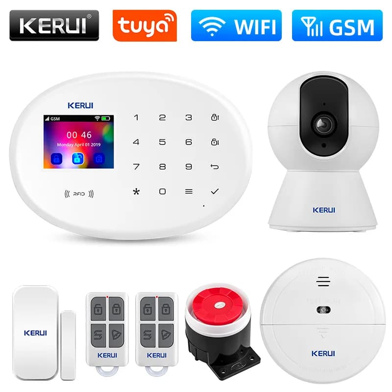 KERUI W202 Sistema di Allarme Domestico WIFI 2G GSM Allarme per la Sicurezza Domestica Protezione Tuya Smart APP Supporto Alexa con Rilevatore di Movimento