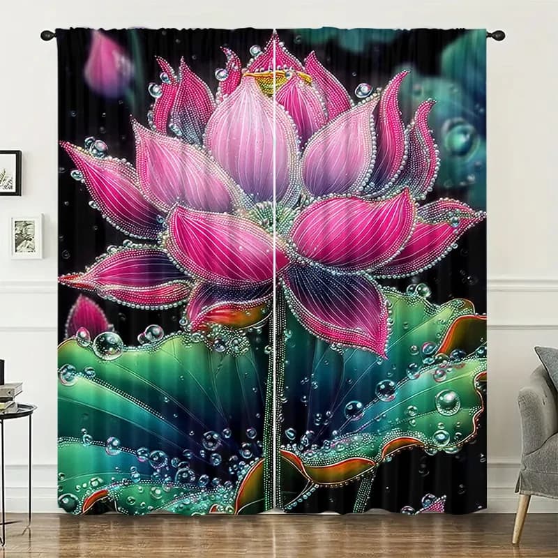 Lotus leaf pattern curtains, pole-mounted installation. Suitable for living rooms, bedrooms, dining rooms and hotels.