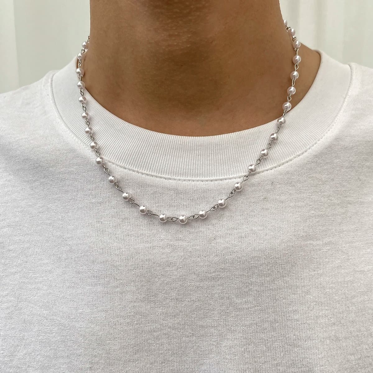 Small Imitation Pearl Beads Chain Short Choker Necklace for Men Trendy Beaded Chain Necklace on Neck 2023 Fashion Jewelry Collar