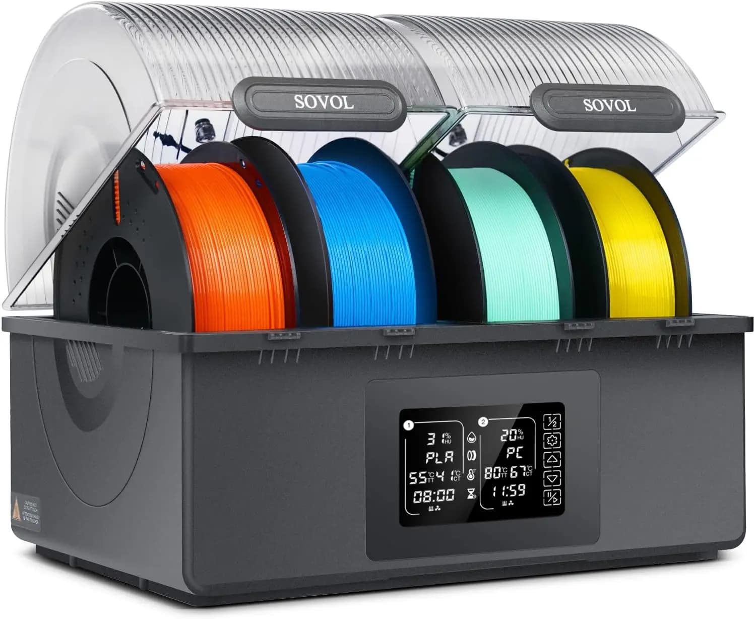 4-Spool Filament Dryer Box, 85℃ Max Temp, Dual Independent Heating Chambers for PLA PETG ABS TPU ASA PC PA 1.75/2.85mm