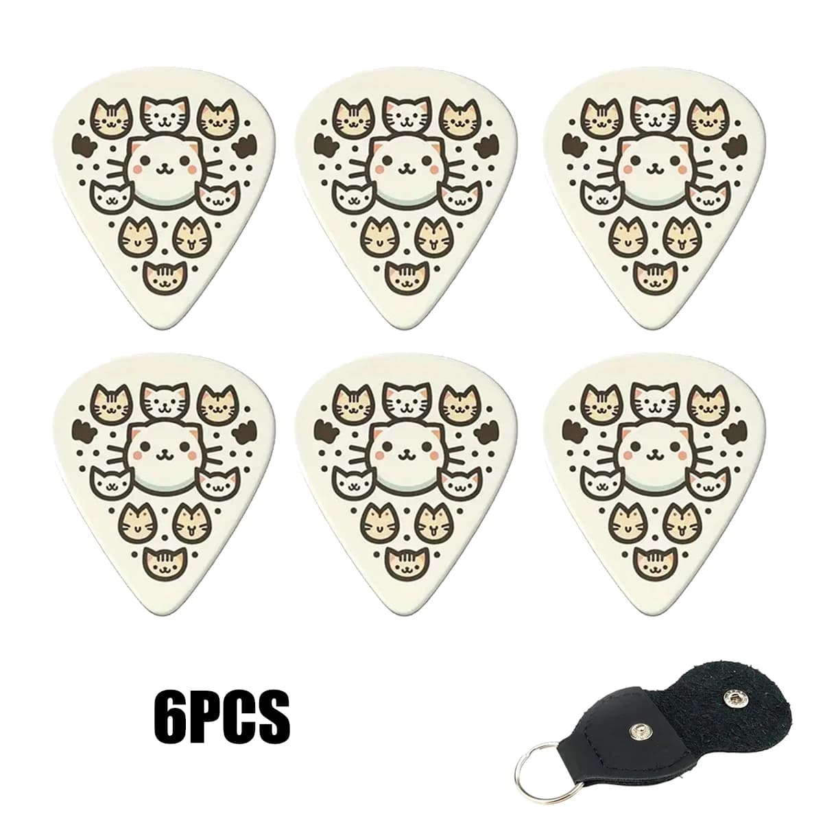 Miwayer 6Pcs Cartoon Cat Guitar Picks – Adorable Kitten Artwork, Wear-Resistant ABS, Choose Thickness (0.46/0.71/1.0mm)