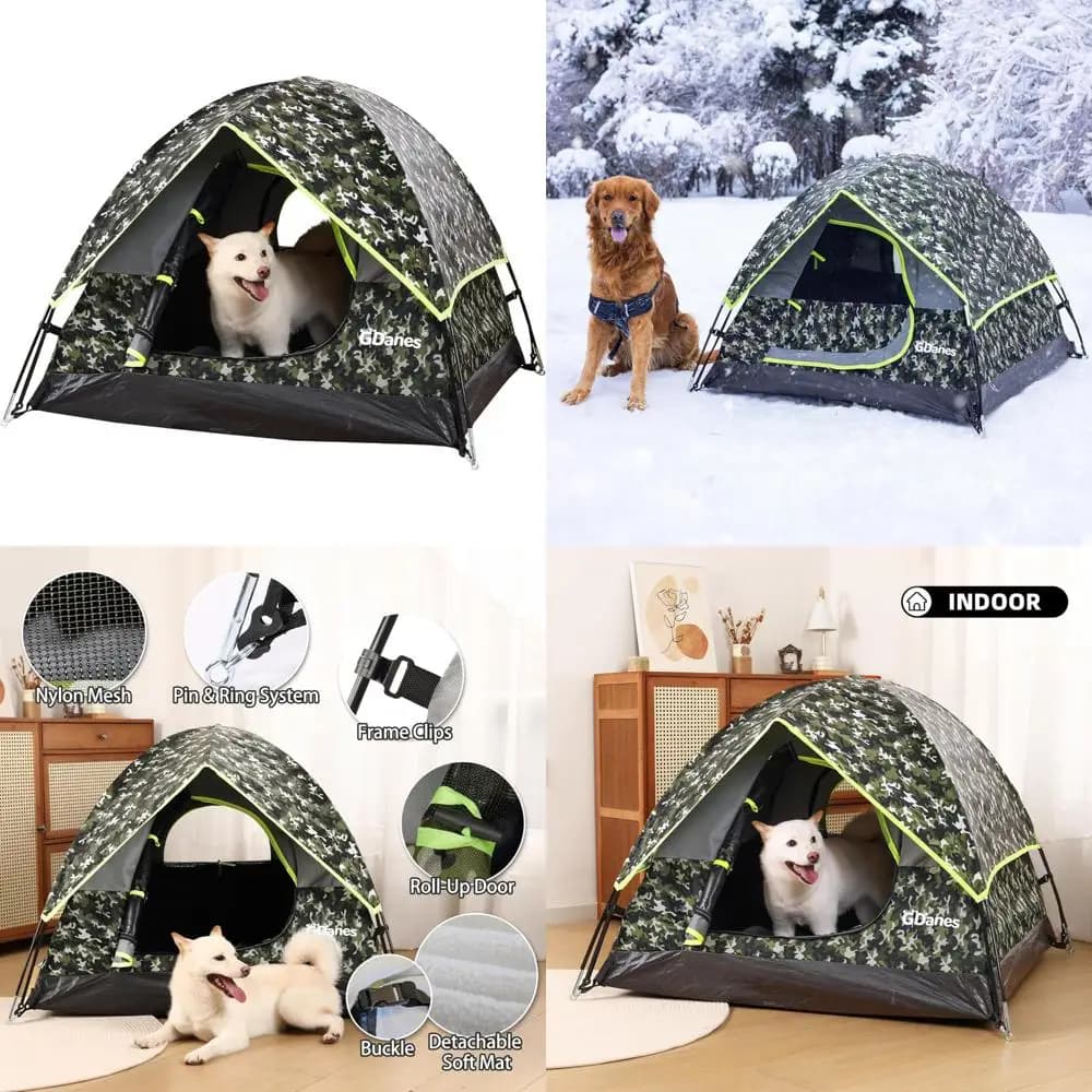 Tenda portatile per cani di grandi dimensioni per esterni/interni con cuscinetto morbido, 42x42x32 pollici, stile mimetico
