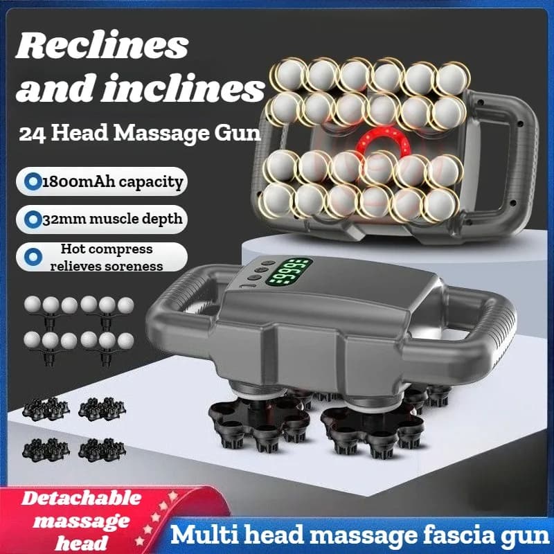 24 Head Massage Gun Powerful Wireless Vibration Muscle Massage Gun Professional Powerful Electric Vibration Massage Device Full Low Noise Body Massage Device