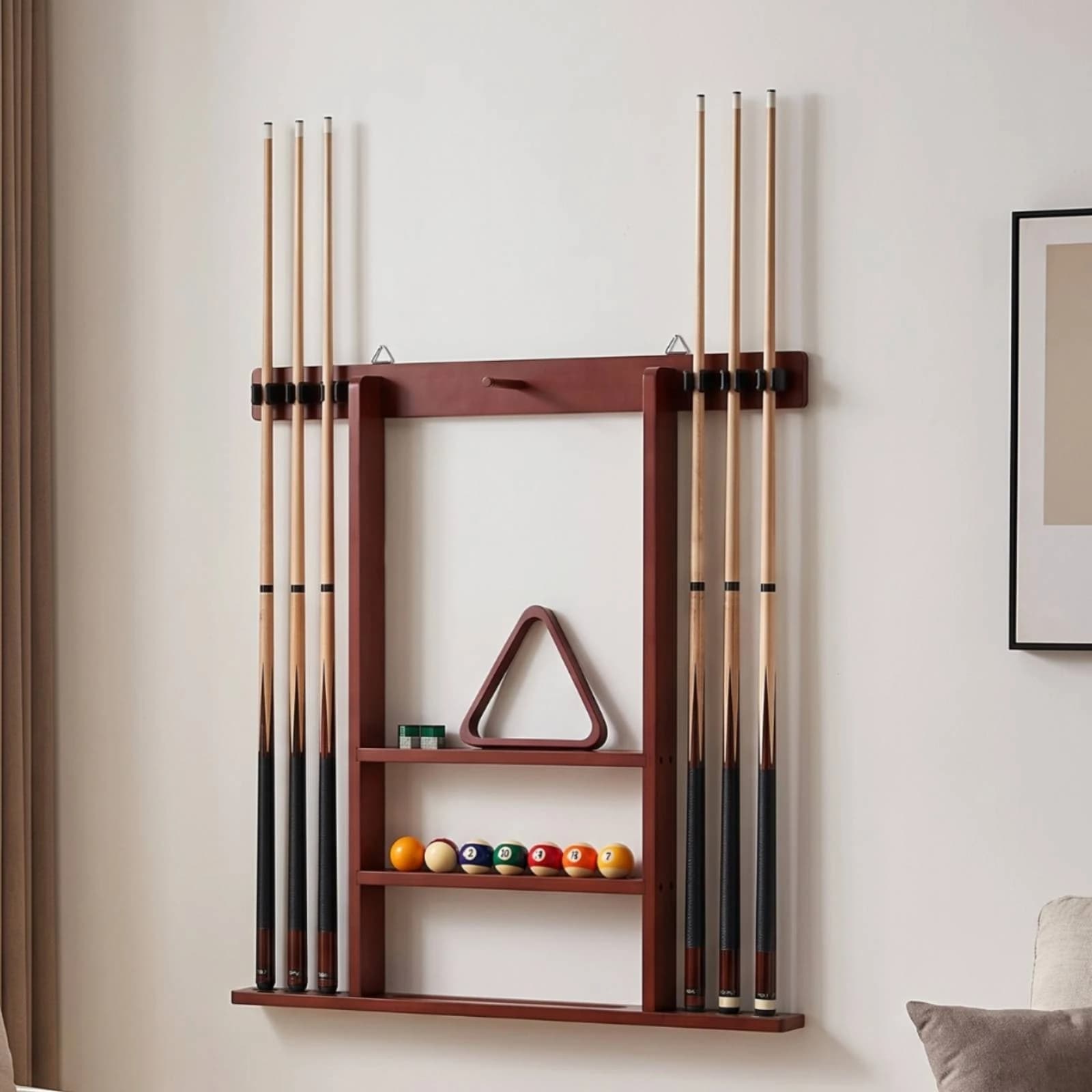 Pool Cue Rack with Accessory Storage Sturdy Pool Cue Rack Long-Lasting Elegant for Game Room, Home Bar
