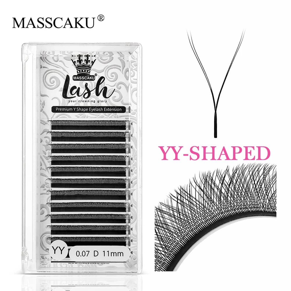 MASSCAKU Venta Caldo Naturale Premade Volume Ventole Ciglia Tessuti A Mano Cilia Russa Nero Doppie Punte YY Forma Ciglia Estensioni
