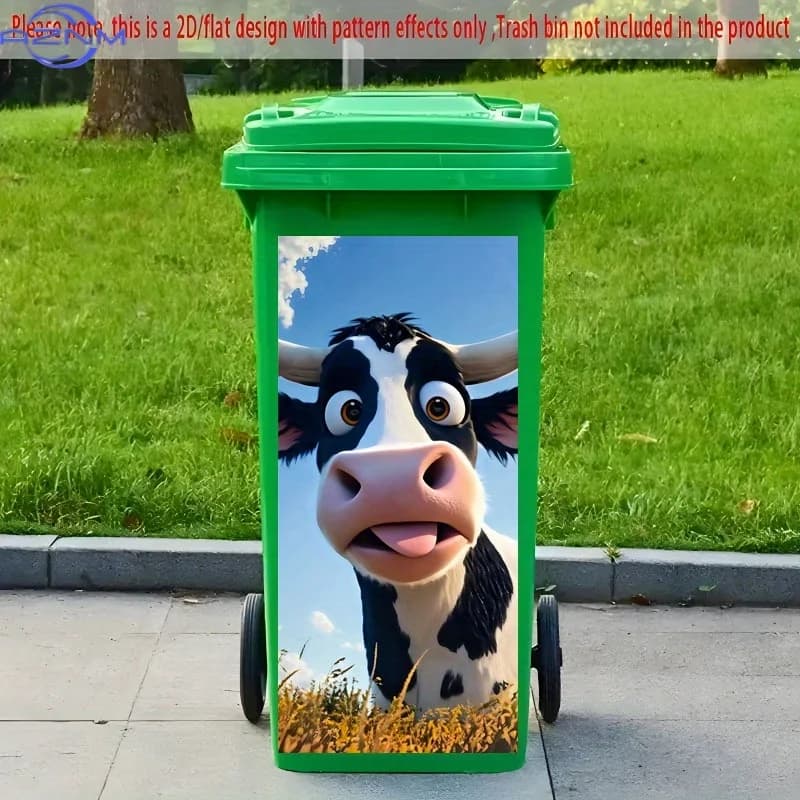 1pc of Trash Can Sticker, 37×82 Cm, Featuring a Fun Cartoon Cow Theme Design. Self-Adhesive Wallpaper for Decorating Trash Can