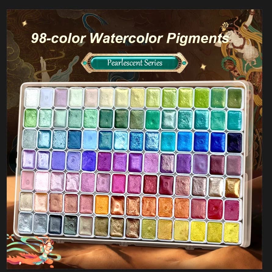 98-Color Metallic Shimmer Watercolor Paint Set,Pearl Pigments for Artists,Hobbyists for Illustration,Scrapbooking,Decoration