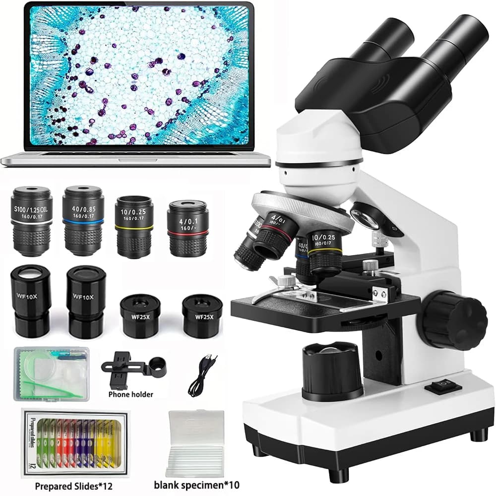 Microscopio Binoculare 40X-2500X HD, Kit Microscopio da Laboratorio per Ricerca Scientifica, Educazione Scolastica e Uso Domestico