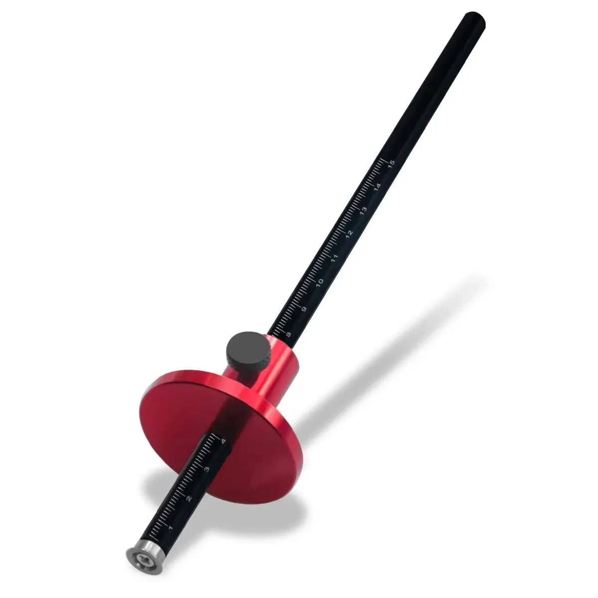 Woodworking tool with inch and mm scale for parallel lines, measurement and precision positioning.
