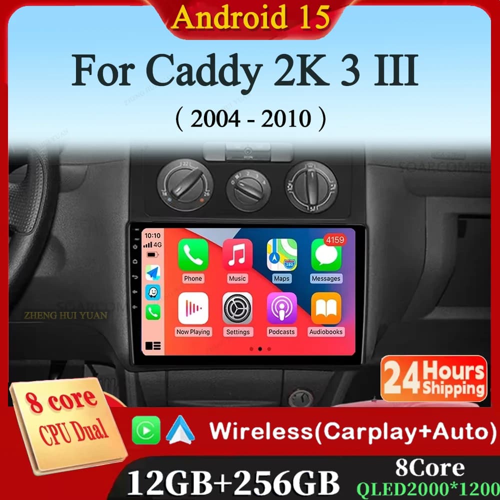 Android 15 2K QLED For Volkswagen Caddy 2K 3 III 2004 - 2010 CarPlay Auto Car Radio Multimedia Video Player GPS Stereo Head Unit