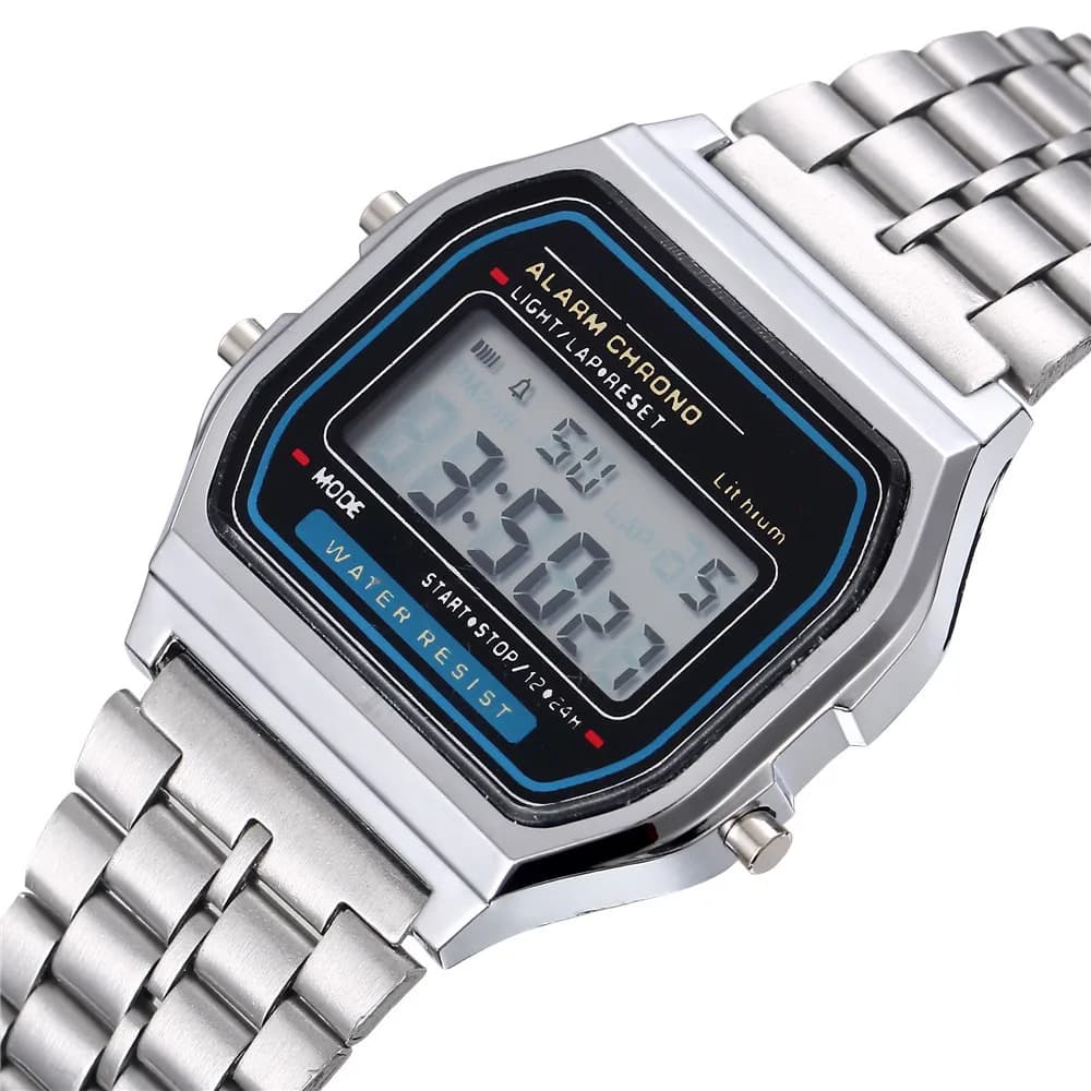 Luxury LED Digital Watch for Men Stainless Steel Electronic Wrist Watch Simple Gold Working Men's Watch With Ribbon Reloj Hombre