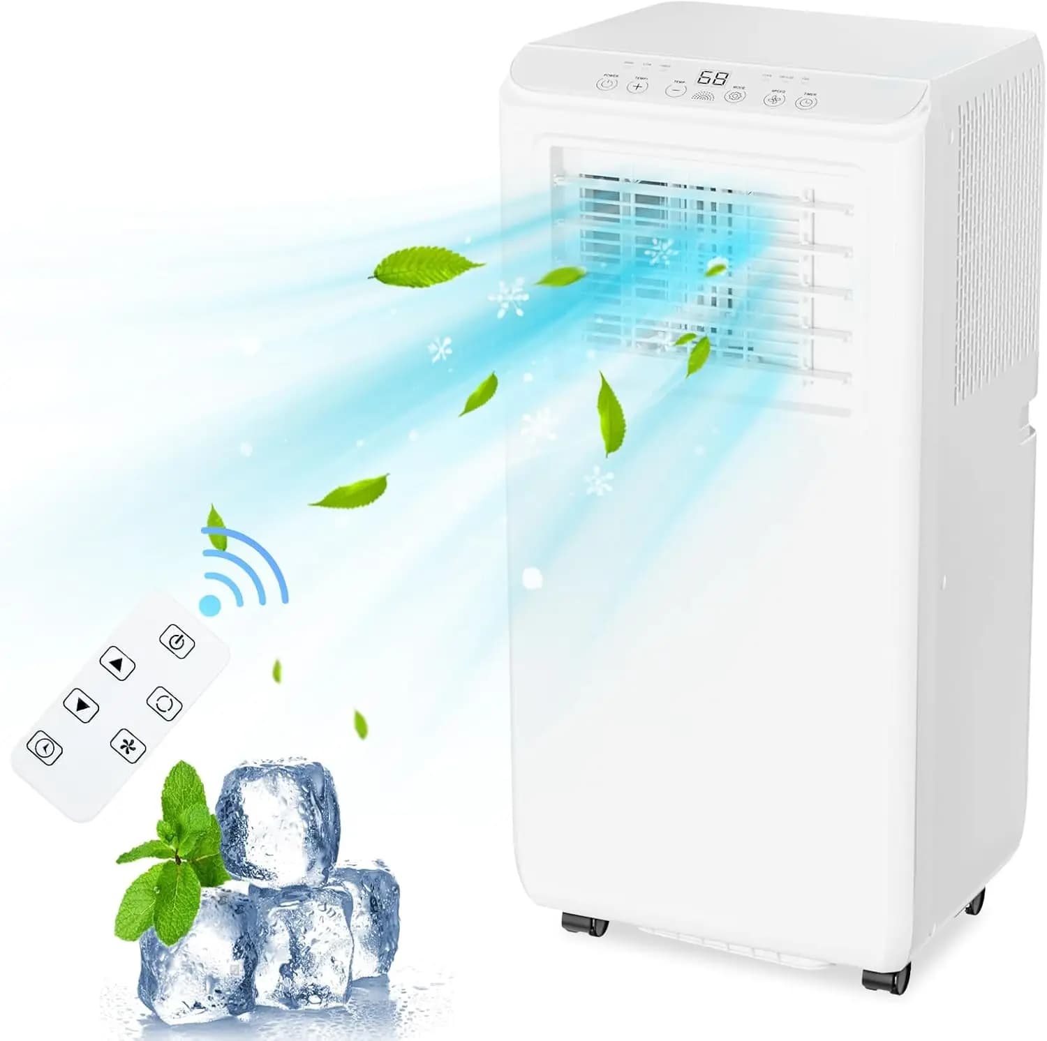 Unità AC portatile da 8.000 BTU, 3-in-1: raffreddamento, ventilatore e deumidificatore con telecomando e timer 24 ore, condizionatore d'aria silenzioso ed efficiente dal punto di vista energetico
