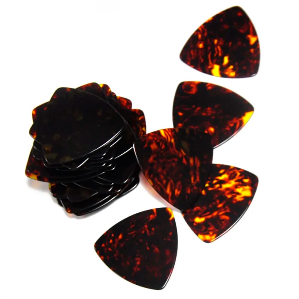 Set di 50 Plettri per Chitarra in Celluloide, Triangolari Arrotondati, Effetto Tartaruga, 0,96mm