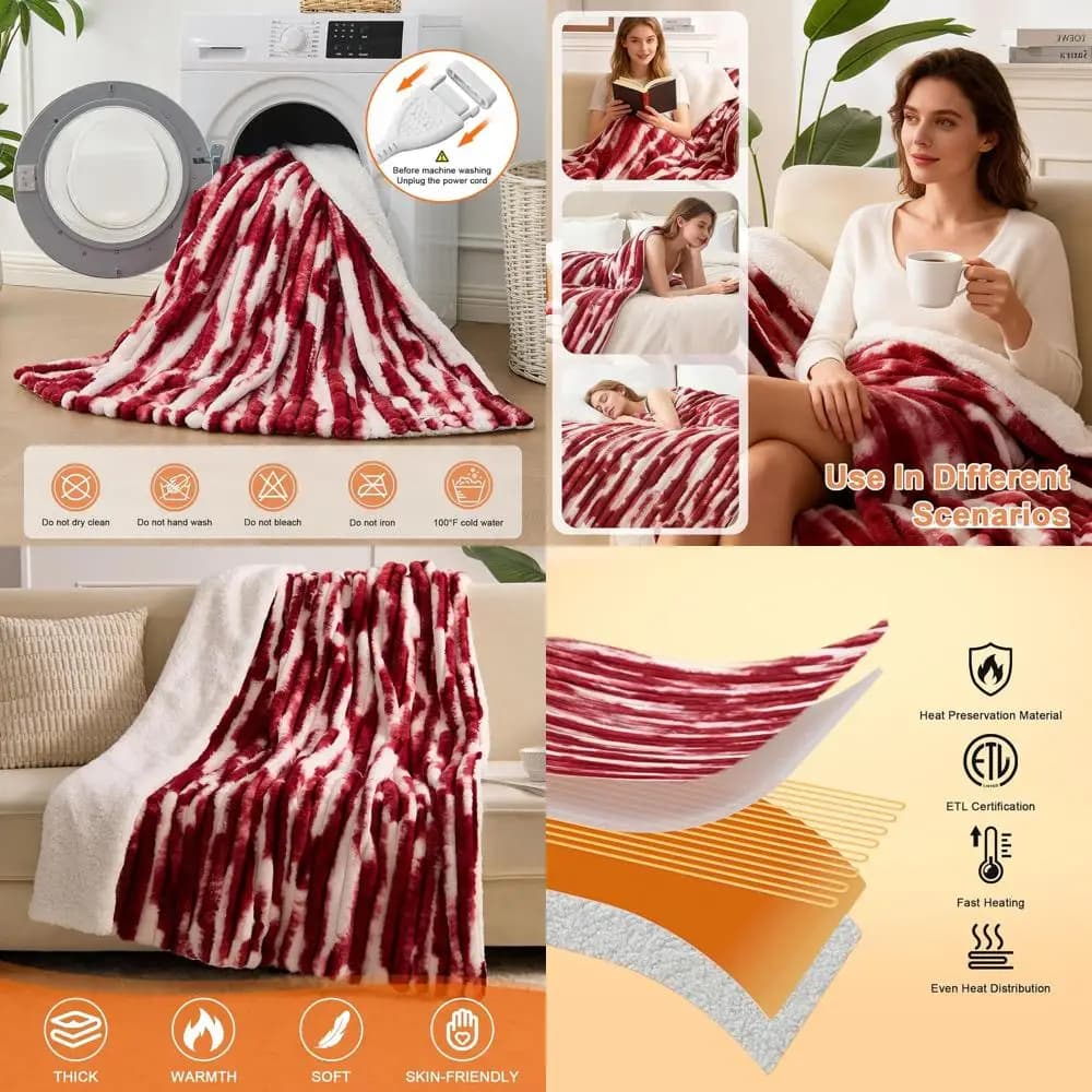 Coperta elettrica Queen Size 84x90 con 6 impostazioni di calore, spegnimento automatico di 10 ore, copertura morbida Sherpa, protezione da surriscaldamento
