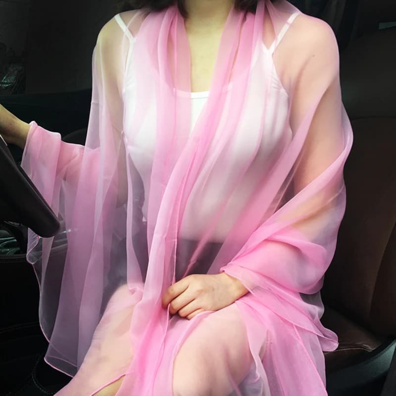 Sciarpa Parasole da Donna Coreana in Chiffon Trasparente Sottile, Tinta Unita, Sexy, per Spiaggia, Estiva, in Seta Ghiaccio per Aria Condizionata