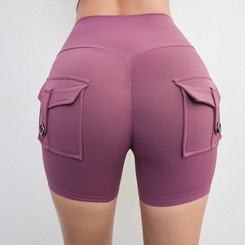 Peach Butt Fitness Shorts da Donna, Pantaloni a Tre Quarti per Allenamento, Cargo, ad Asciugatura Rapida, con Tasche, Yoga, Effetto Push-Up, Estivi