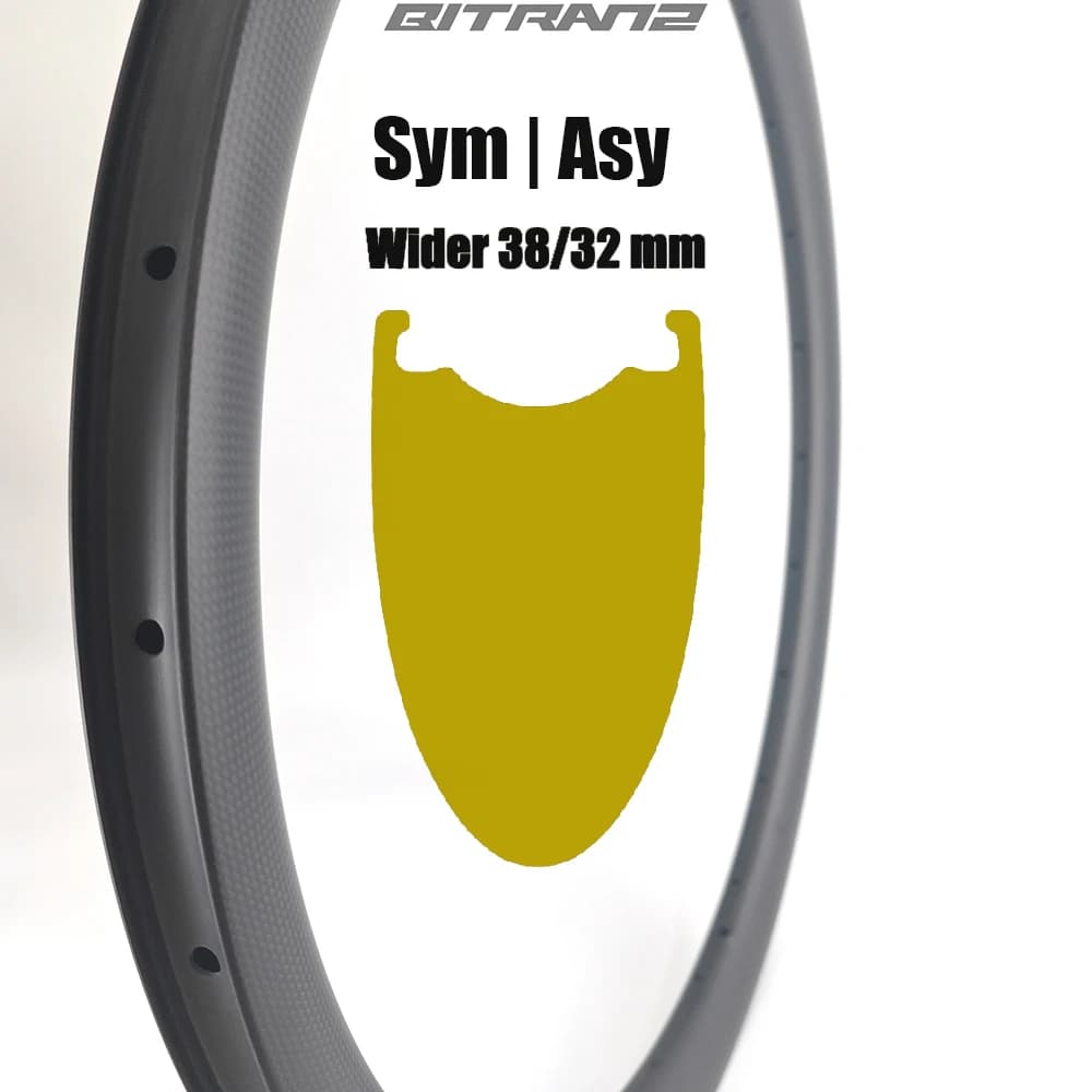 700C 38mm 32mm Larghezza Ruota per bici da strada Disco asimmetrico Bicicletta Ghia Cerchio in carbonio 32/35/39/40/45/50/55/60mm Tubeless Gancio senza gancio