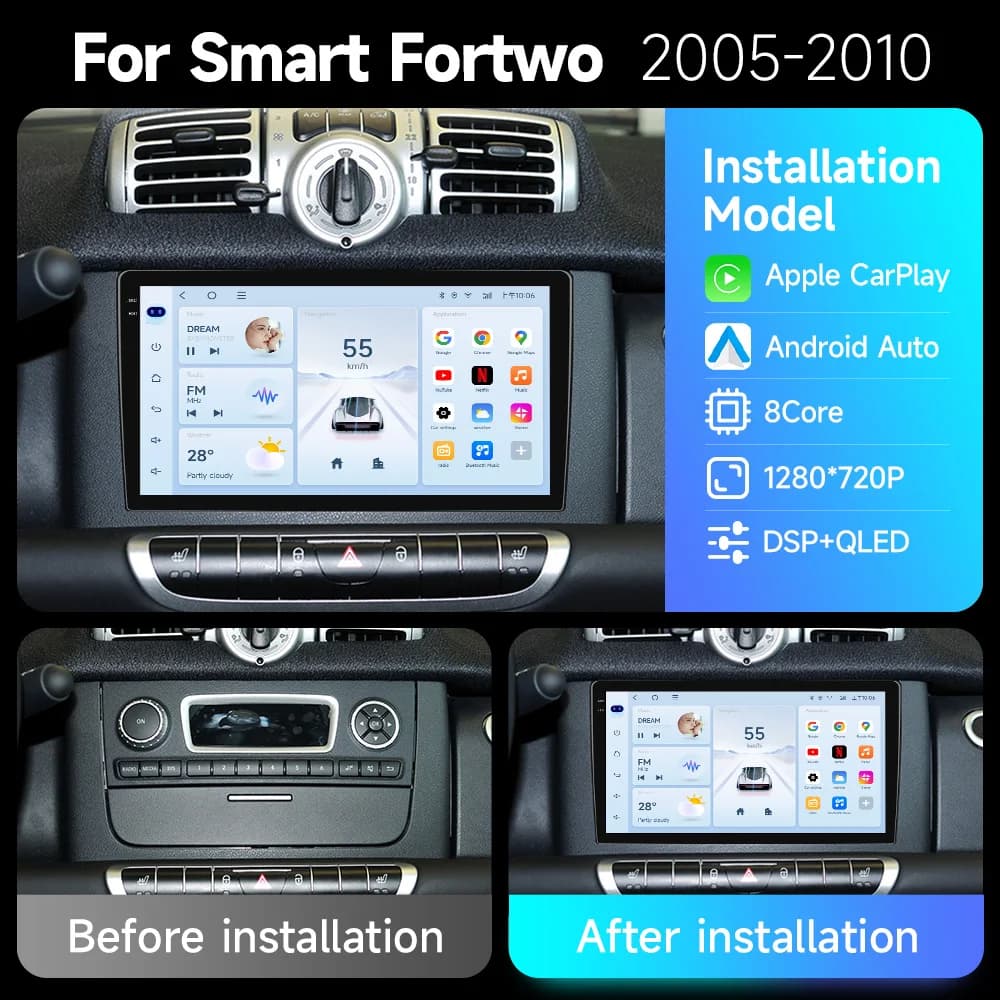 JIUYIN Android 15 Radio a laminazione completa Smart Fortwo 451 2005 - 2015 Carplay e Android auto 4G Wireless Car Multimedia GPS