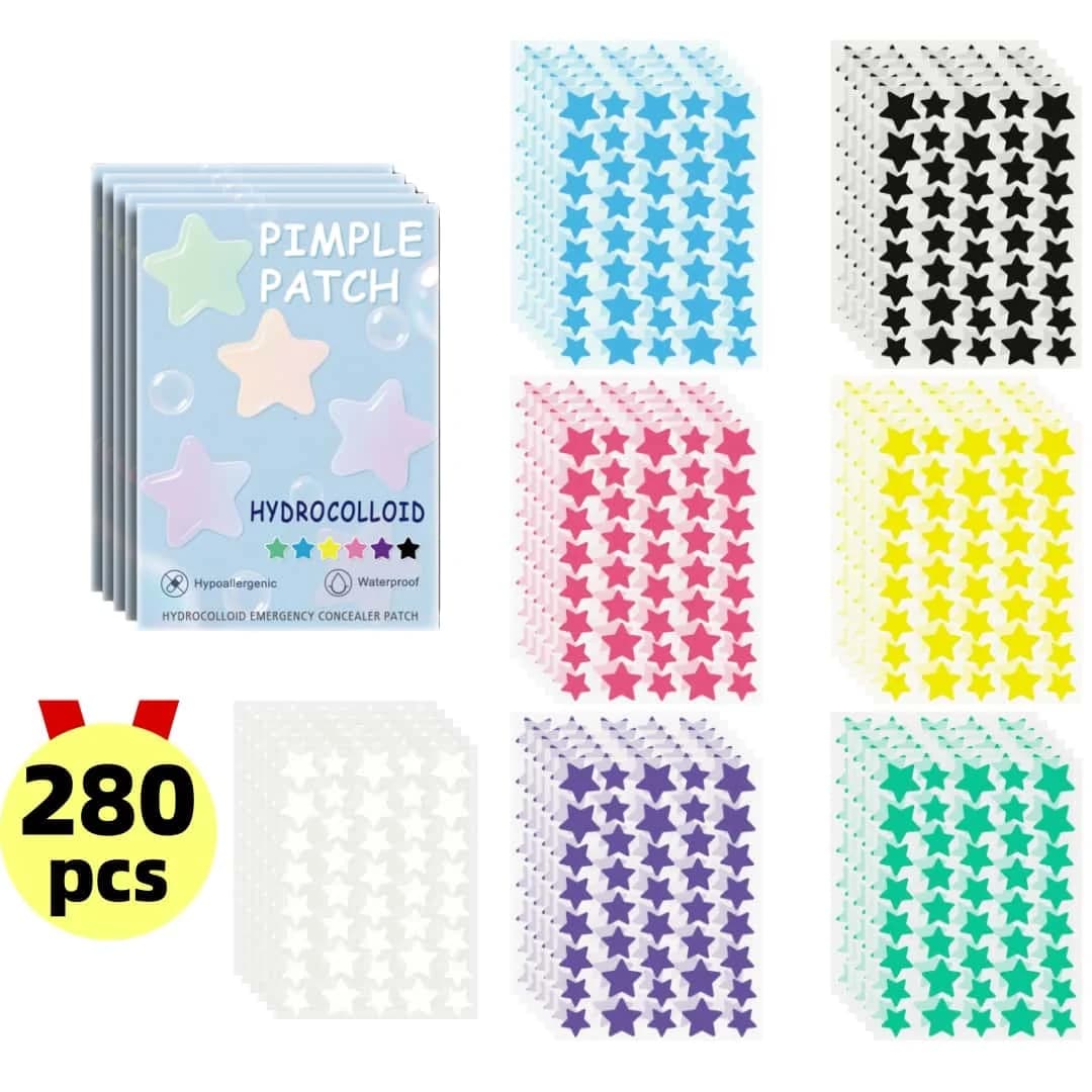 Patch per l'acne a stella da 280 pezzi, impermeabile e traspirante, uso quotidiano del viso, copertura della pelle del viso e elementi essenziali per la cura, cura personale