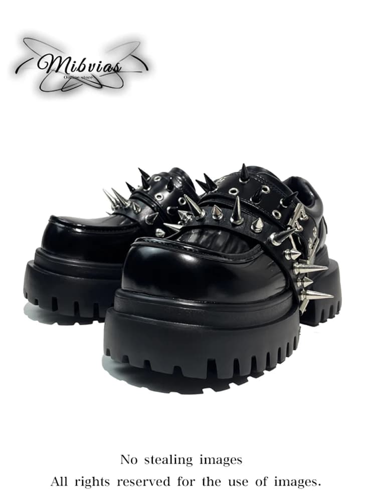 Mib'Vias Original Punk Style Thick Bottom Platform Loafers Donna Primavera 2025 Moda Rivetti Catena Decorativa Slip-On