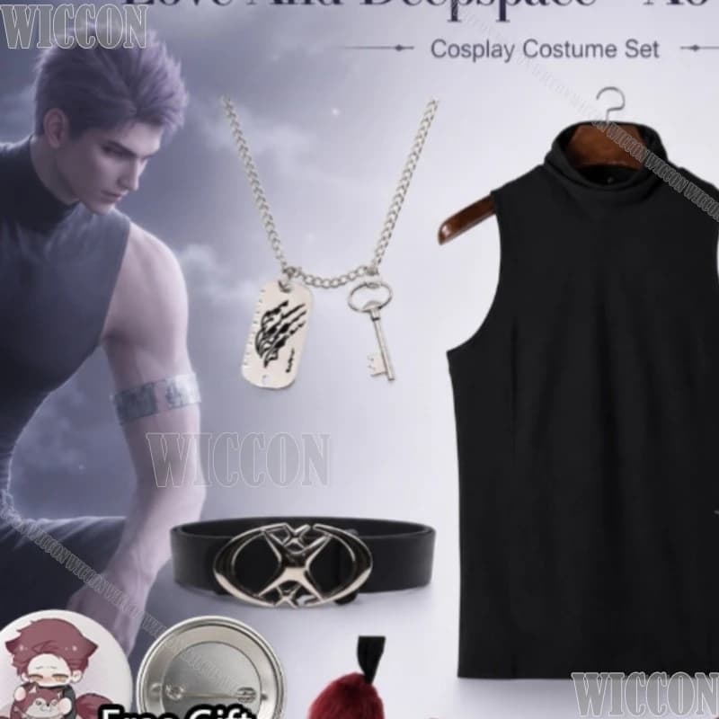 Love And Deepspace Cosplay Ao Yin Valko Black Sleeveless Sports Vest Necklace Wolf Furry Earwear Mask Festival Fancy Comic Con
