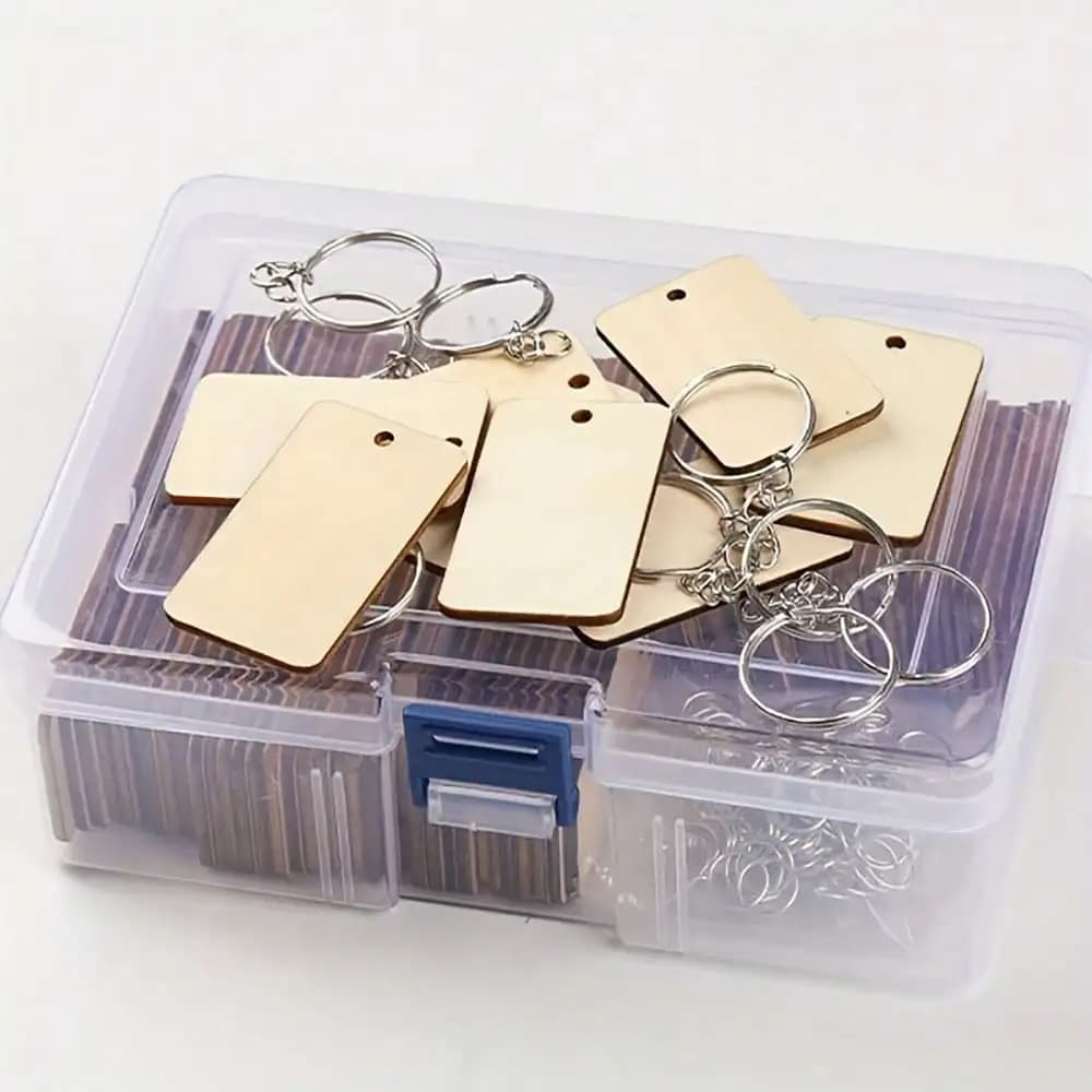 1 Box Of 120/150/300 Pcs(Or1 Pack 30/60/90pcs) DIY Wooden Keychain Pendant Kits, Unfinished Keychain Pendant Gifts