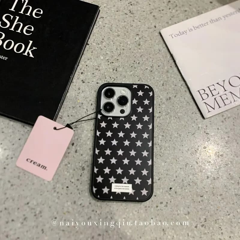 Exquisite Trendy Retro Black Star Korean Ins Cartoon Phone Case For iPhone 17 16 15 14 13 12 11 Pro Max Plus Y2K Cute Back Cover