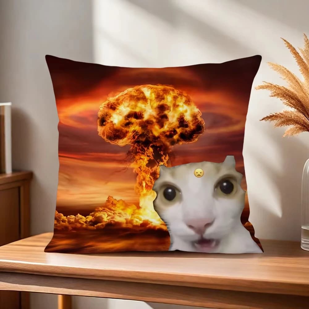 Ultra Soft Comfortable Cat Meme Funny Pillow Case Cushion Cover for Sofa Living Room Bedroom Home Office Decor