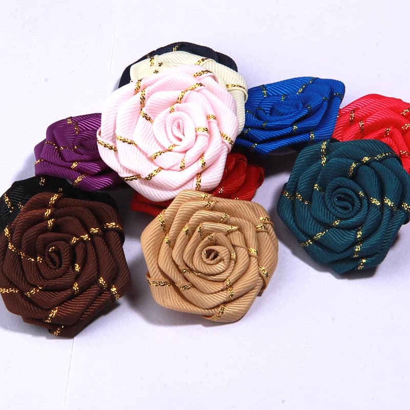 4CM Organza Chiffon Fabric Flower Beads Center Handmade Artificial Flower Headwear Dress Hairpin Shoes Decor Hair Accessories
