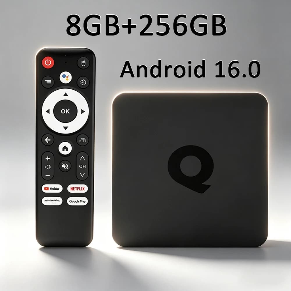 Box TV Smart Q1 Android 16 H313 128GB 256GB 5G Dual Wifi BT5.4 Video 4K 8K HDR10+ con Assistente Vocale Google, Lettore Multimediale, Set-Top Box