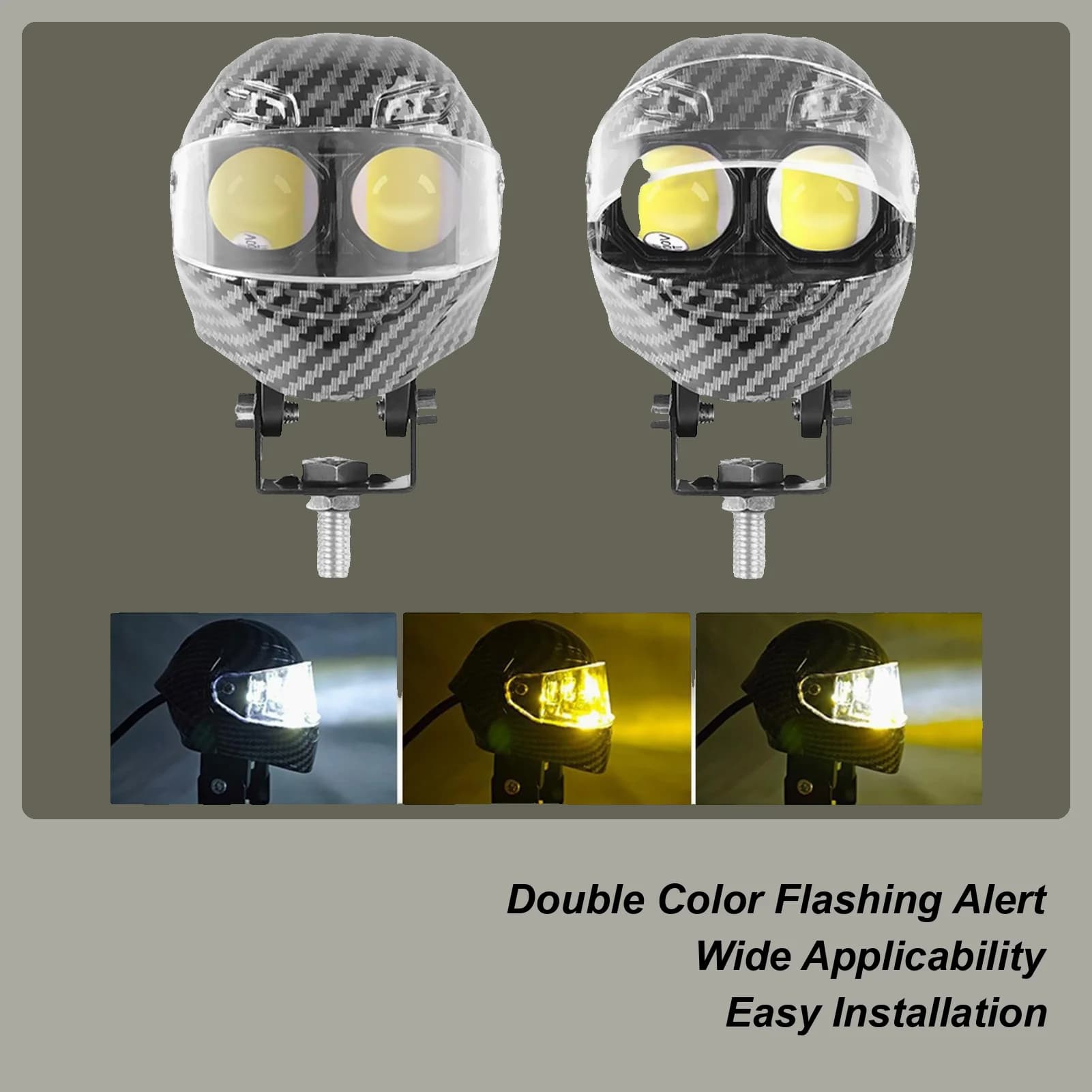 Luci ausiliarie per moto Faretto a LED impermeabile Luci di guida per moto a doppio colore a forma di casco per touring su strada