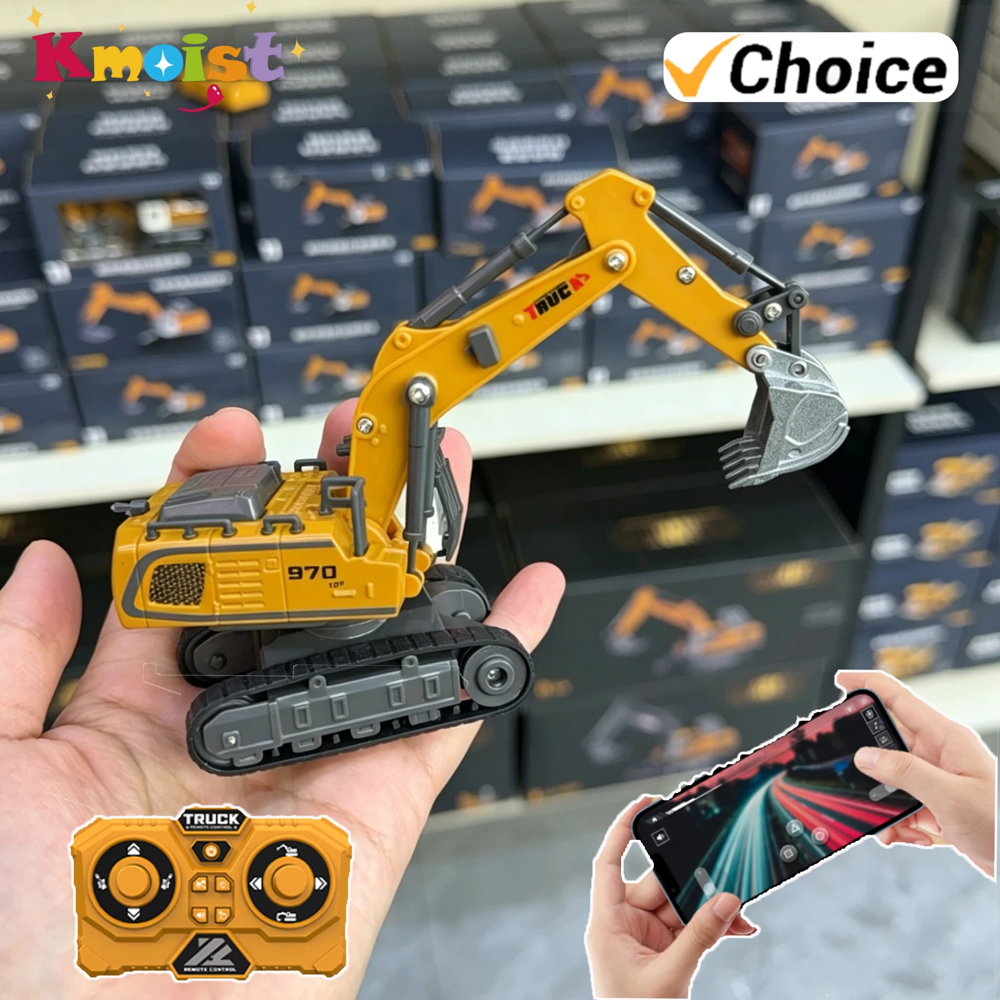 1/64 2.4G RC Mini Alloy Car Forklift with Trailer Excavator Desktop Game Remote Control Engineering Lift Truck Child's Toy Gifts