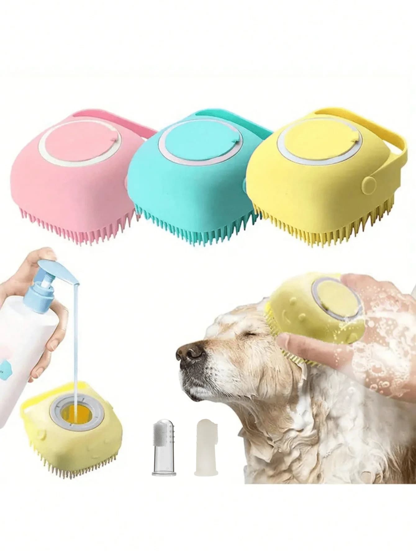 Pet Shampoo Brush for Dogs and Cats Silicone Bath Tool with Built-in Dispenser Gentle Massage Comb for Long or Short Hair