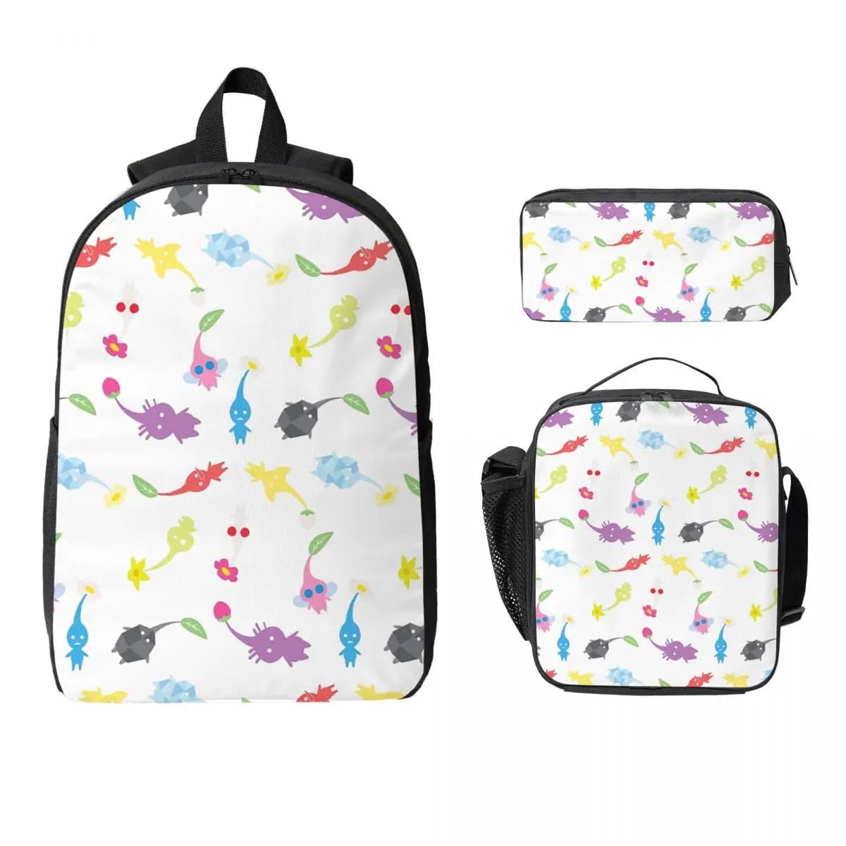 Pikmin Pattern Backpack Student Boys Girls BookBag School Bag Laptop Shoulder Bags 3ps Insulated Lunch Bag Pencil Case