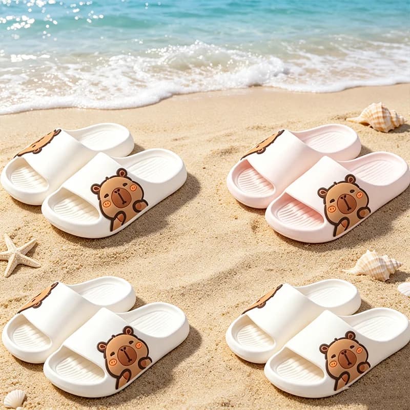 Cute Capybara Design EVA Thick Sole Women Slippers Slip-resistant Breathable Bathroom Beach Indoor Sandals Summer Couple Shoes