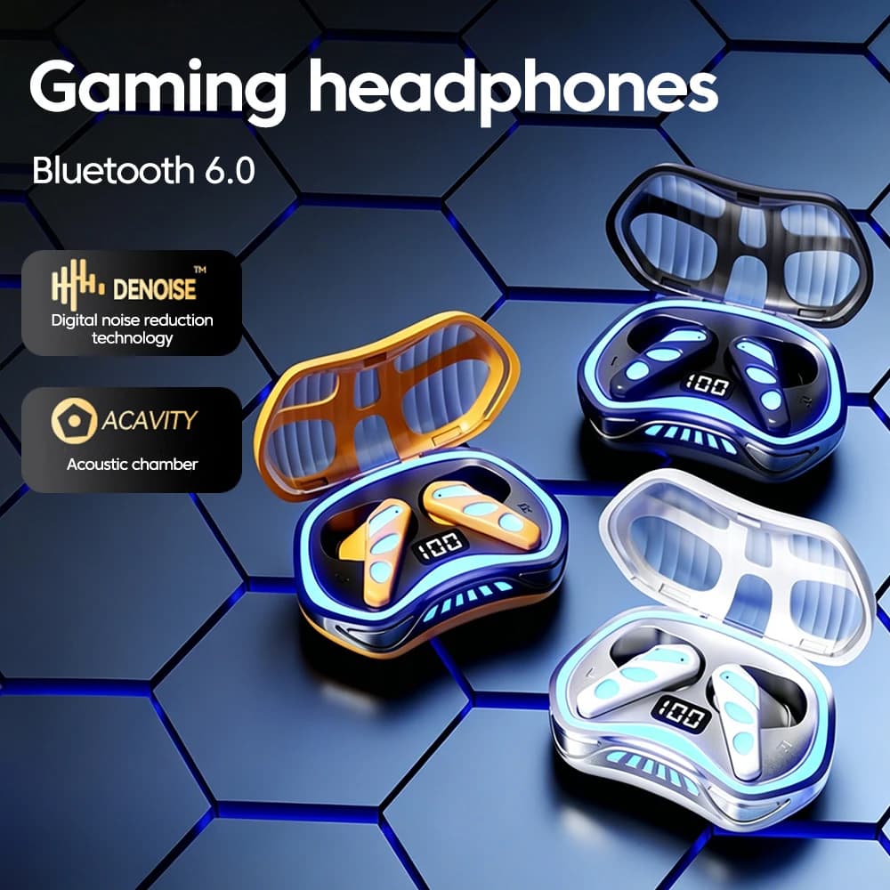 TWS Wireless Bluetooth Headphones HiFi Bluetooth6.0 Esports Gaming Earphones Type-C Ports Charge Case With RGB Lighting Headsets