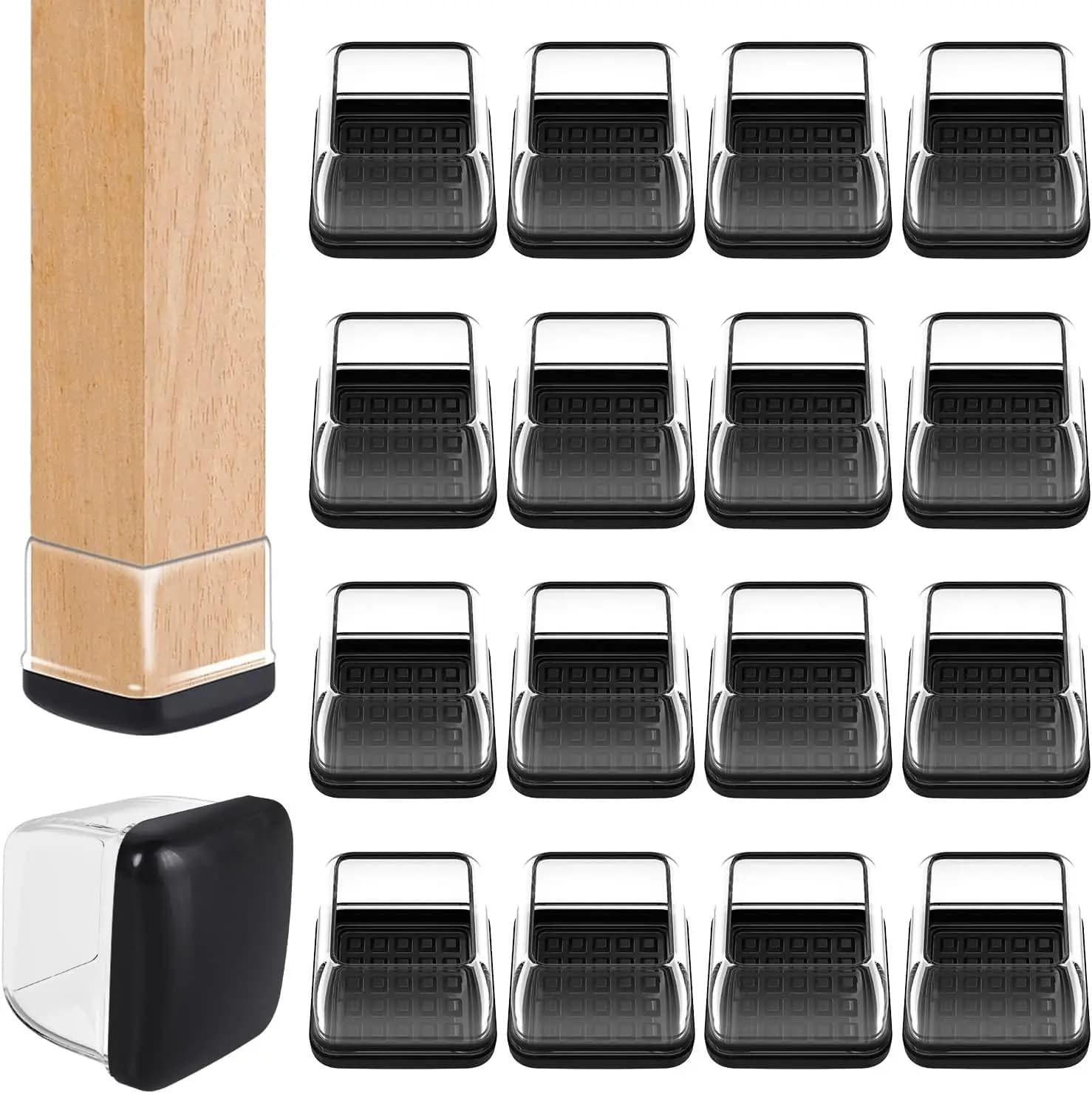 24 pezzi di protezioni quadrate per sedie, per tappeti, coperture protettive per gambe di mobili, facile installazione (adatte per gambe da 1 a 1,4 pollici)