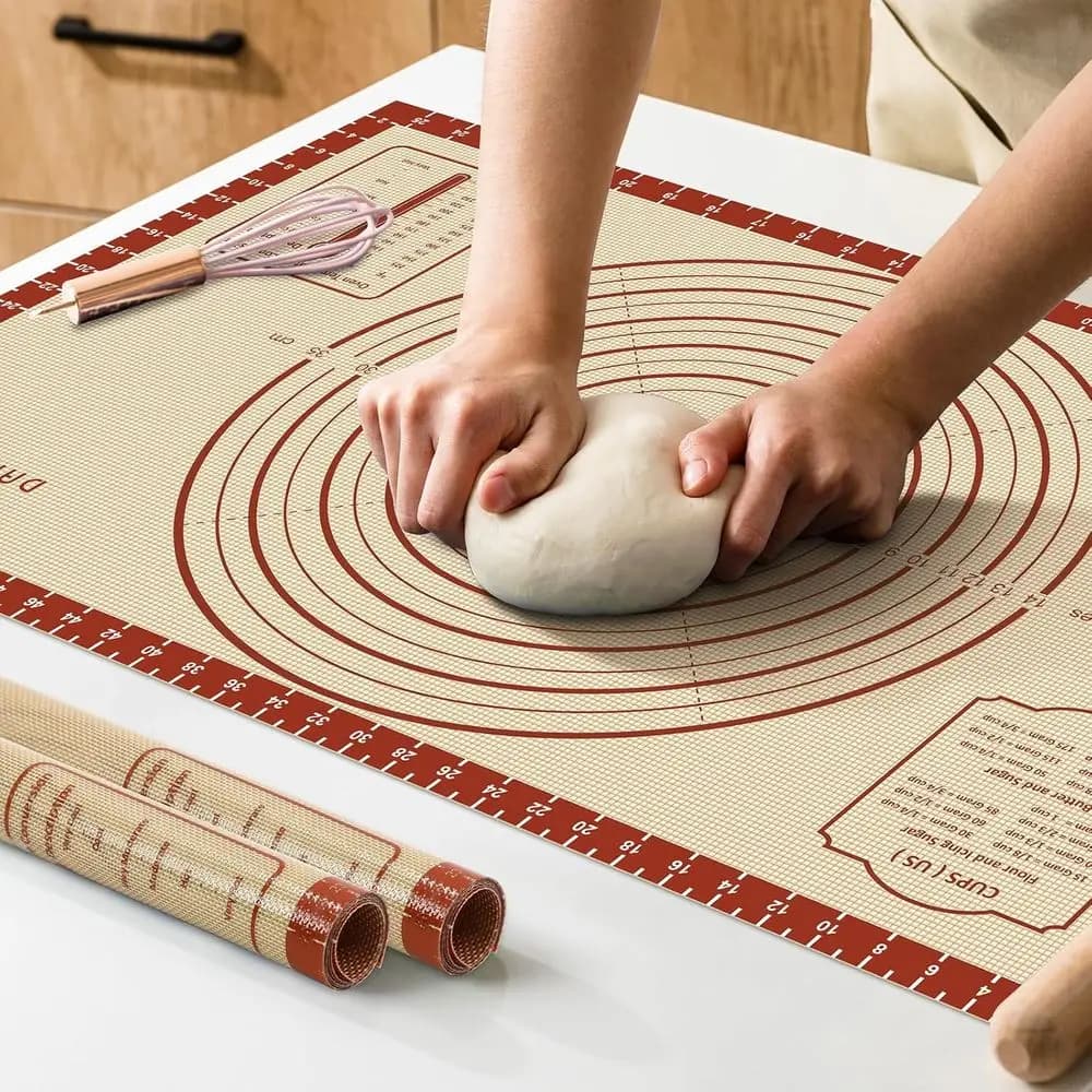 Thick Silicone Baking Mat with Measurements, Non-Slip, Reusable for Cookies, Bread, Pastries