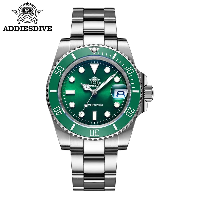 ADDIESDIVE Stainless Steel Fashion Men Quartz Watch 41mm Ceramic Bezel Luminous Diving Watches 200m Waterproof Outdoor Sport