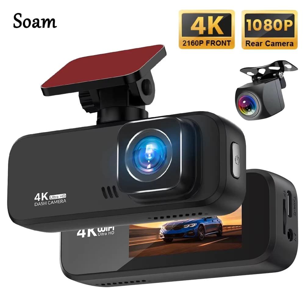 Soam 4K UHD Dash Cam WiFi Telecamera per auto DVR Videoregistratore per visione notturna 1080P Telecamera per retrovisione GPS 24 ore Monitoraggio del parcheggio Opzionale